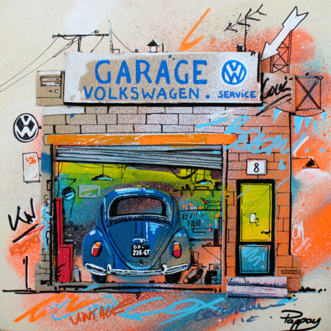 Garage VW - technique mixte et graffiti