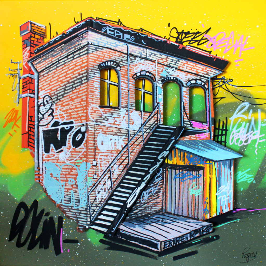 Old factory - 50x50cm - technique mixte et graffiti