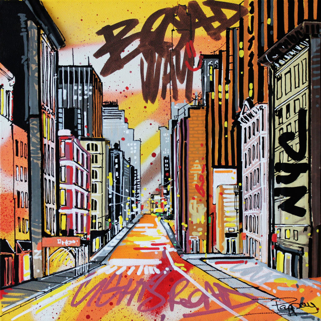 Broadway - 30x30cm - Graffiti et collage en volume