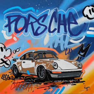 Big white Porsche par Pappay street art voiture d