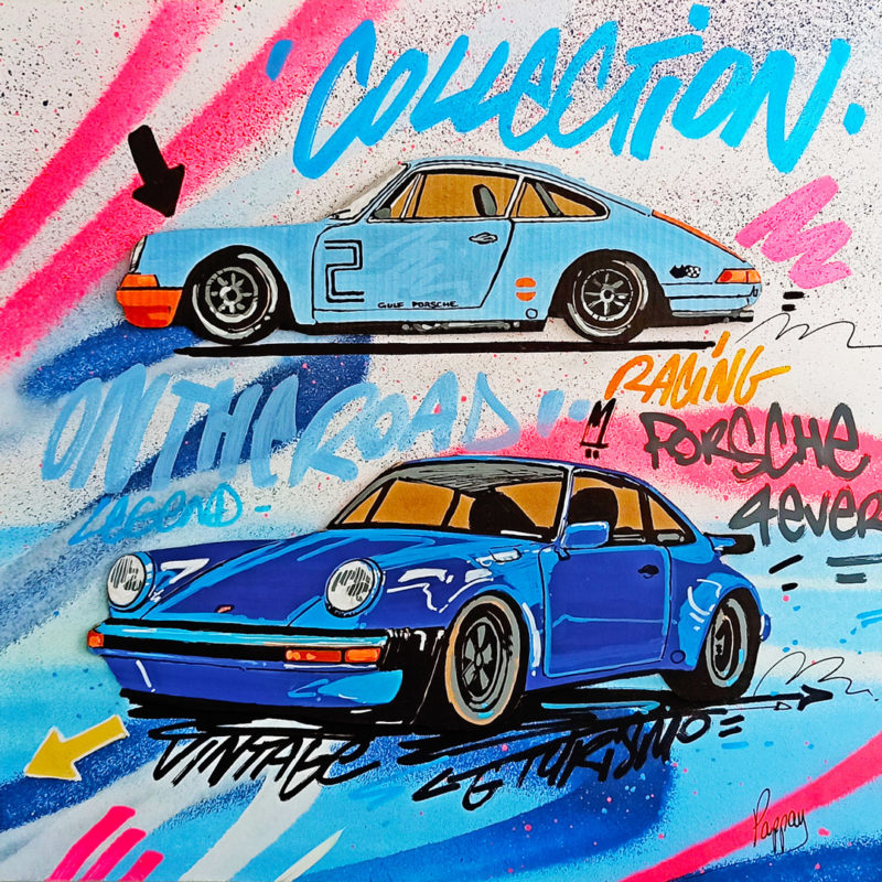 Blue sisters Porsche street art par Pappay