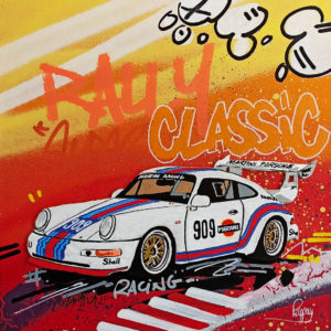 Rally Porsche oeuvre pop street art par l'artiste aixois Pappay
