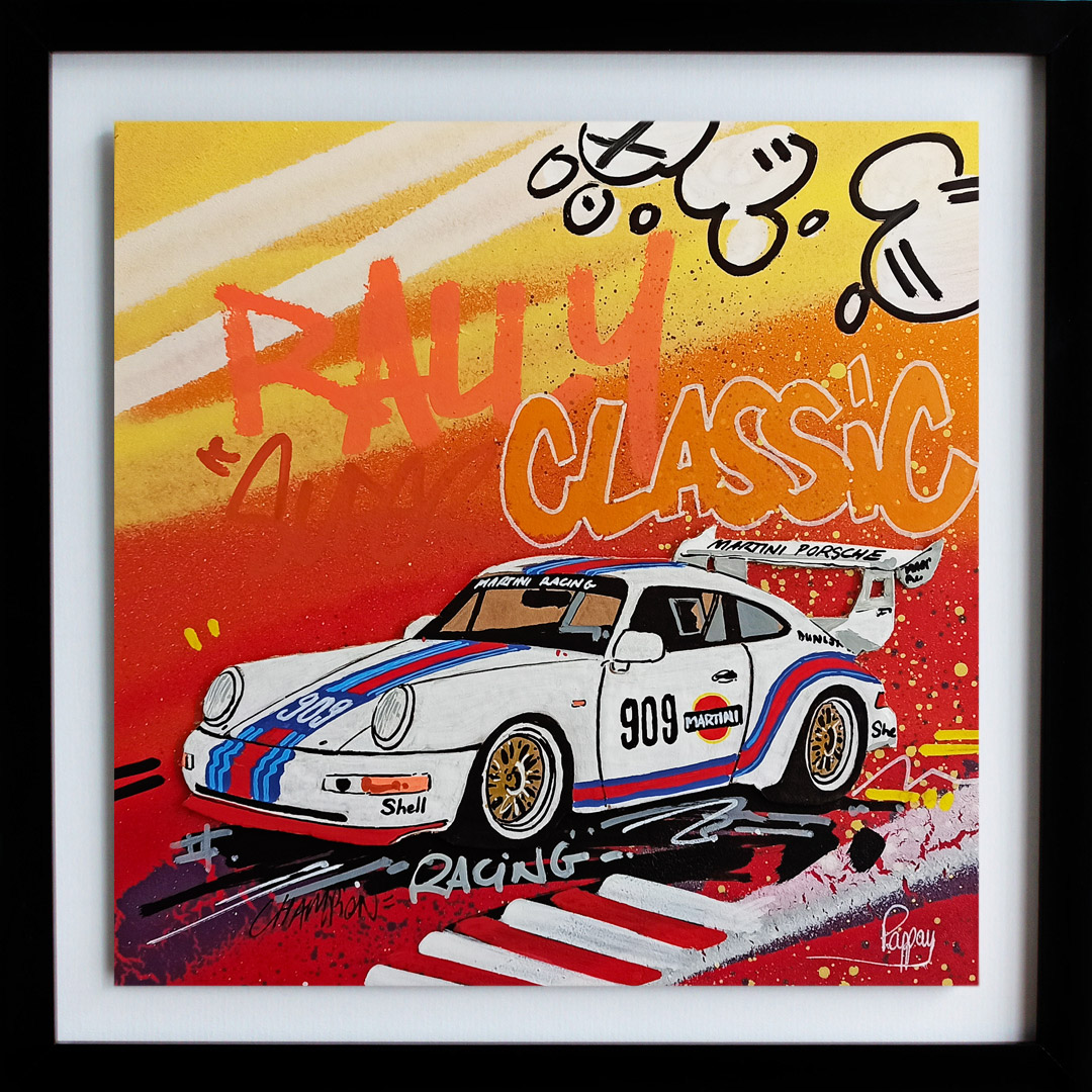 Rally Porsche oeuvre pop street art par l'artiste aixois Pappay