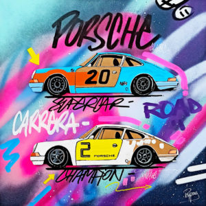 Two Porsche street art par l'artiste aixois Pappay